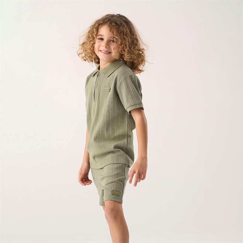 Bench Boys Ribbed Polo Shirt And Shorts Co-Ord Set Green