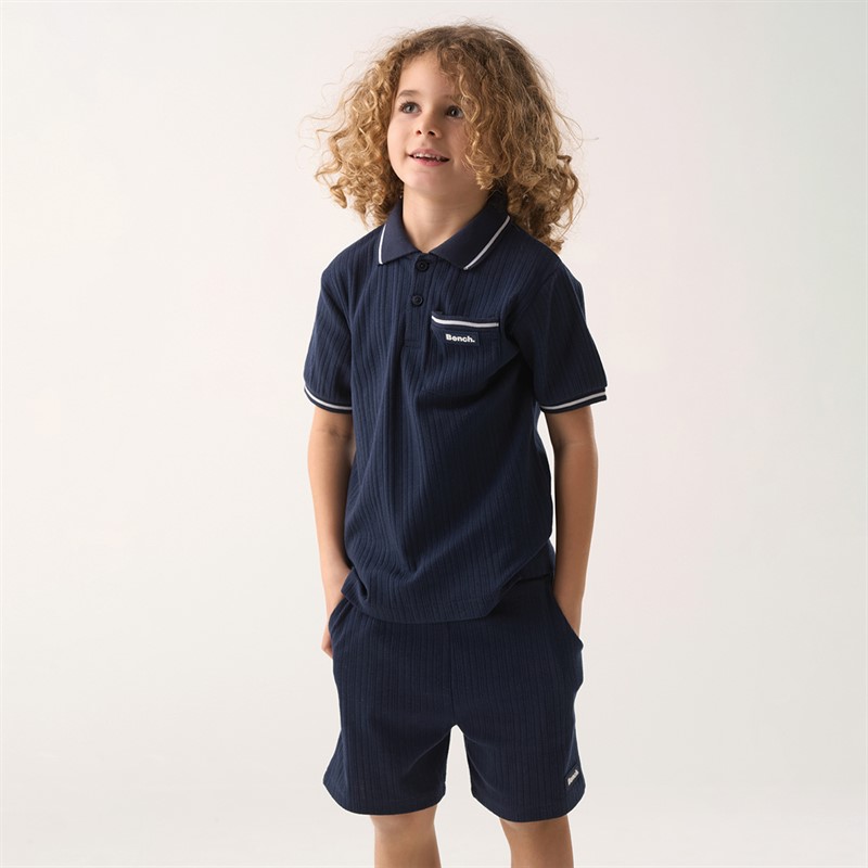 Bench Boys Ribbed Polo Shirt And Shorts Co-Ord Set Navy - Size 2/3Y