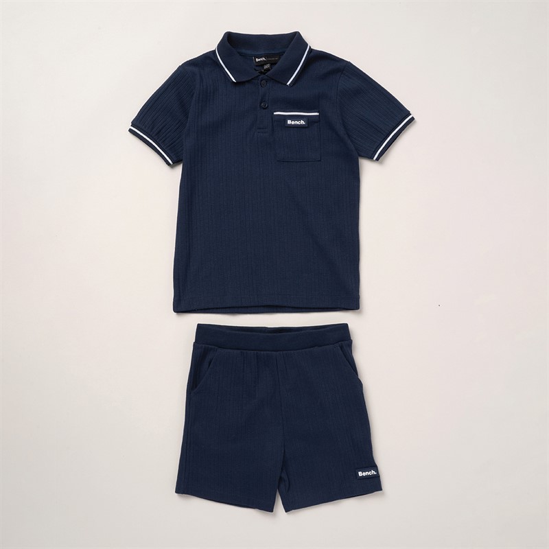 Bench Boys Ribbed Polo Shirt And Shorts Co-Ord Set Navy