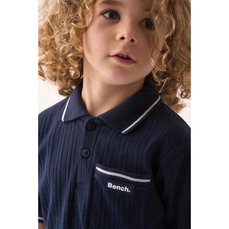 Bench Boys Ribbed Polo Shirt And Shorts Co-Ord Set Navy