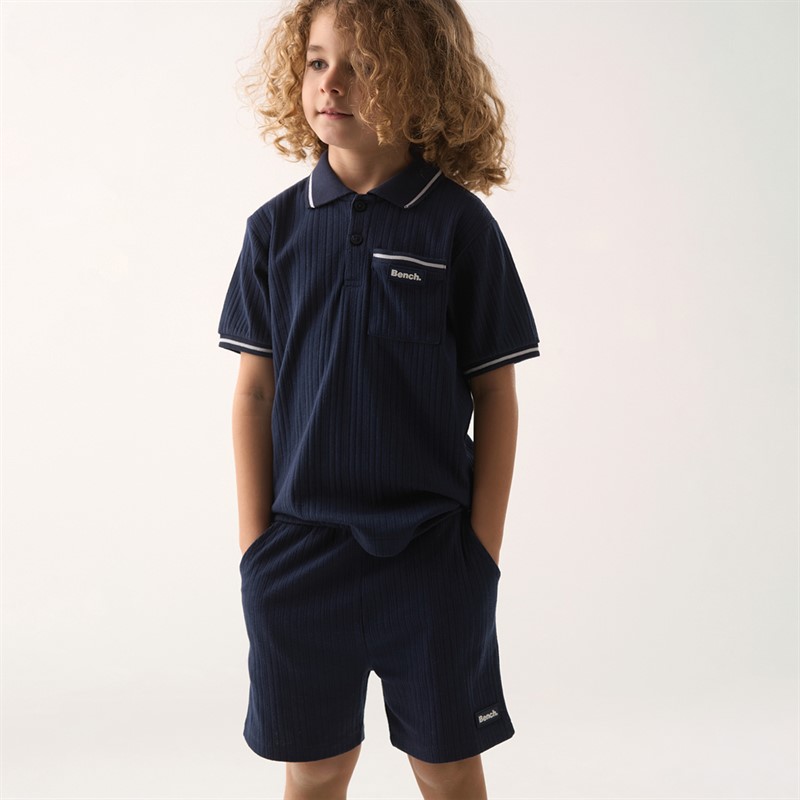 Bench Boys Ribbed Polo Shirt And Shorts Co-Ord Set Navy
