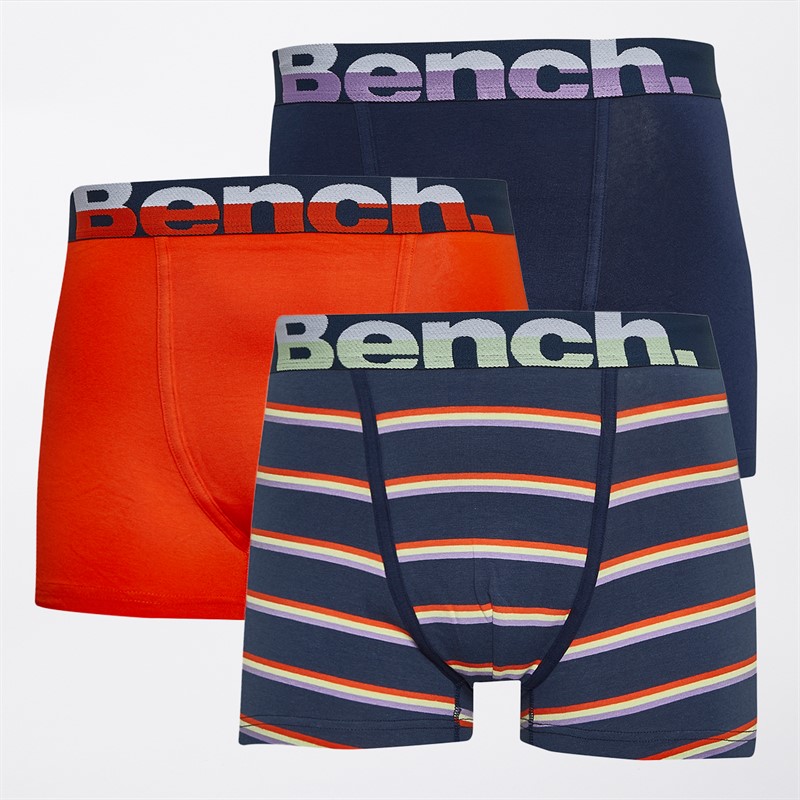 Bench Mens Curt Three Pack Boxers Yarn Dyed Stripes/Navy/Orange