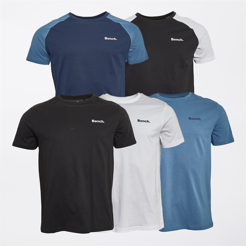Bench Mens Konata Five Pack T-Shirts Black/Black And White/White/Navy And Slate Blue/Slate Blue