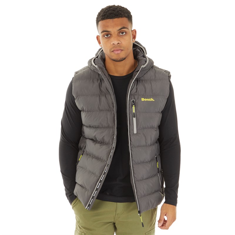 Bench Mens Galban Hooded Puffer Gilet Dark Grey