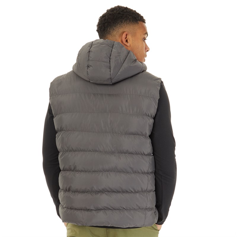 Bench Mens Galban Hooded Puffer Gilet Dark Grey