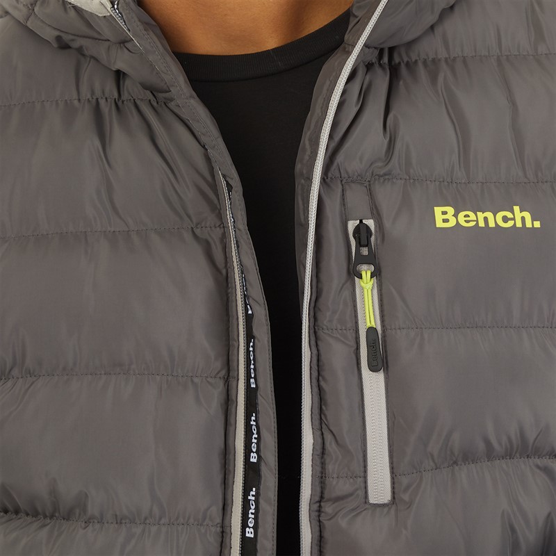 Bench Mens Galban Hooded Puffer Gilet Dark Grey