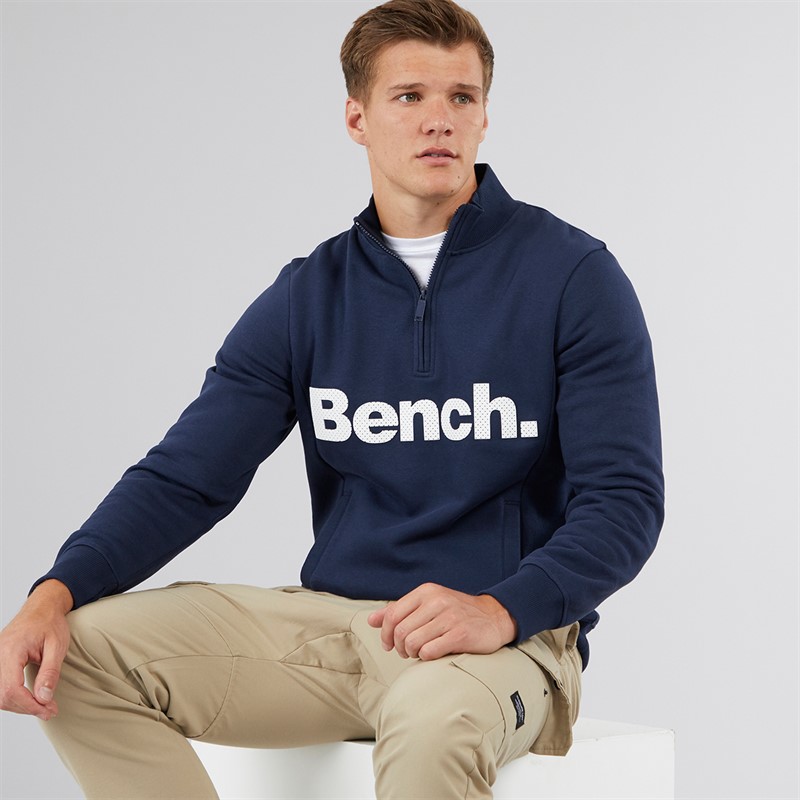Bench Mens Plinth Spots 1/4 Zip Funnel Neck Sweatshirt Navy