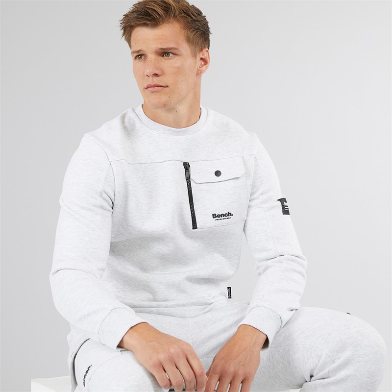 Bench Mens Rissio Utility Sweatshirt Light Grey Marl - Size XL