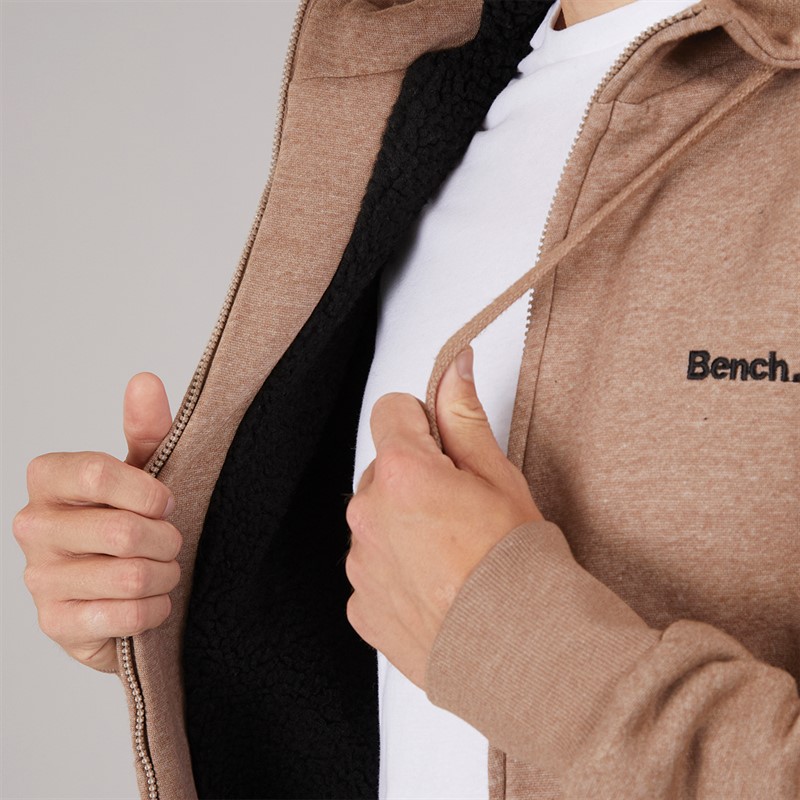 Bench Sweat à Capuche Doublé Borg Baraz Homme Taupe Chiné