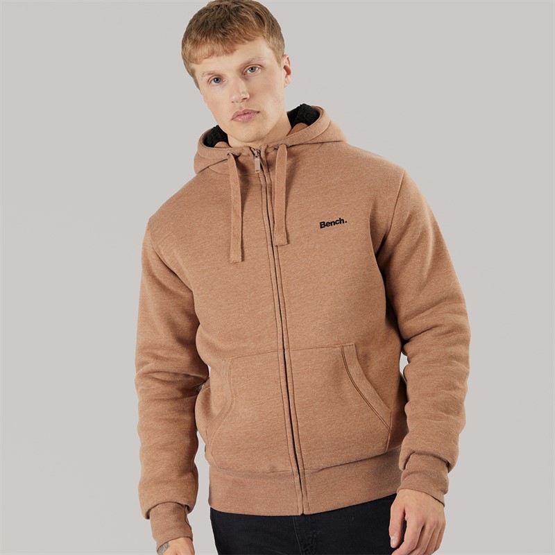 Bench Mens Baraz Borg Lined Hoodie Taupe Marl