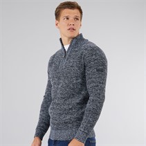 Bench Mens Palacio 1/4 Zip Funnel Neck Jumper Dark Grey Marl