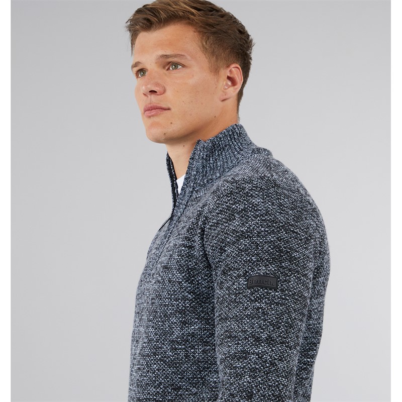 Bench Mens Palacio 1/4 Zip Funnel Neck Jumper Dark Grey Marl