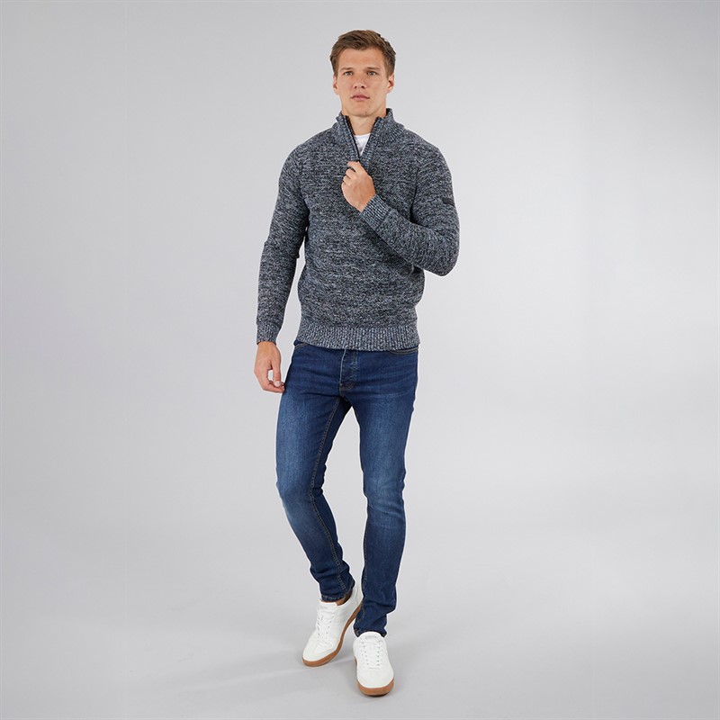 Bench Mens Palacio 1/4 Zip Funnel Neck Jumper Dark Grey Marl