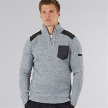 Bench Mens Verto 1/4 Zip Funnel Neck Jumper Light Grey Marl