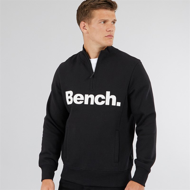 Bench Mens Plinth Spots 1/4 Zip Funnel Neck Sweatshirt Black - Size S
