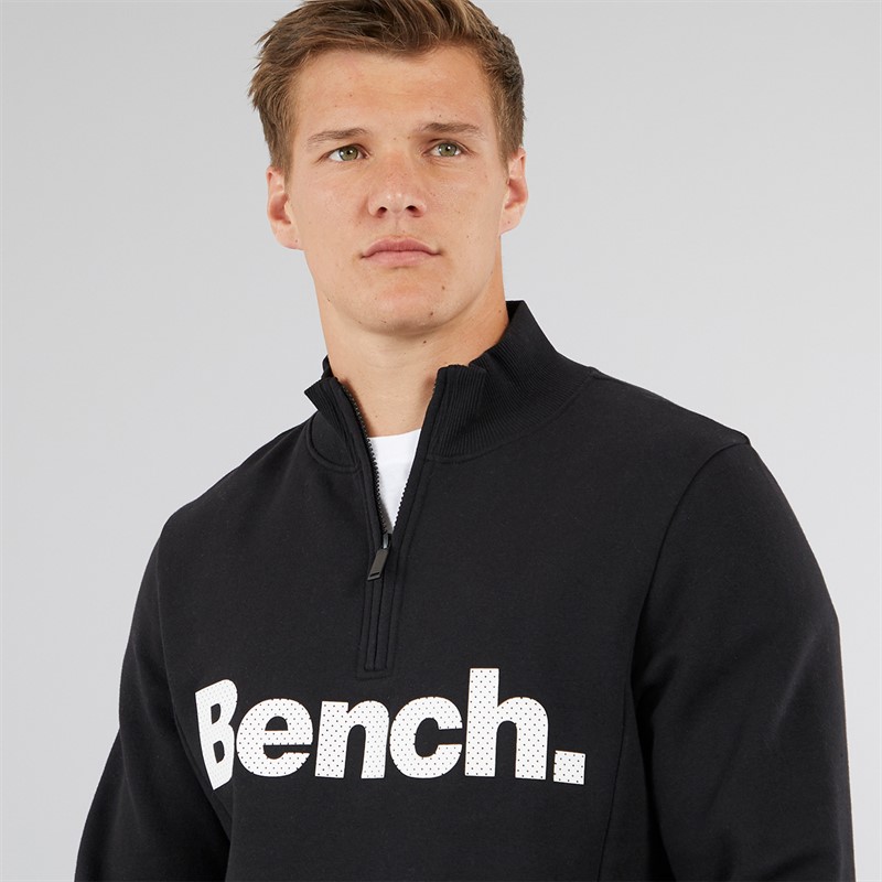 Bench Mens Plinth Spots 1/4 Zip Funnel Neck Sweatshirt Black