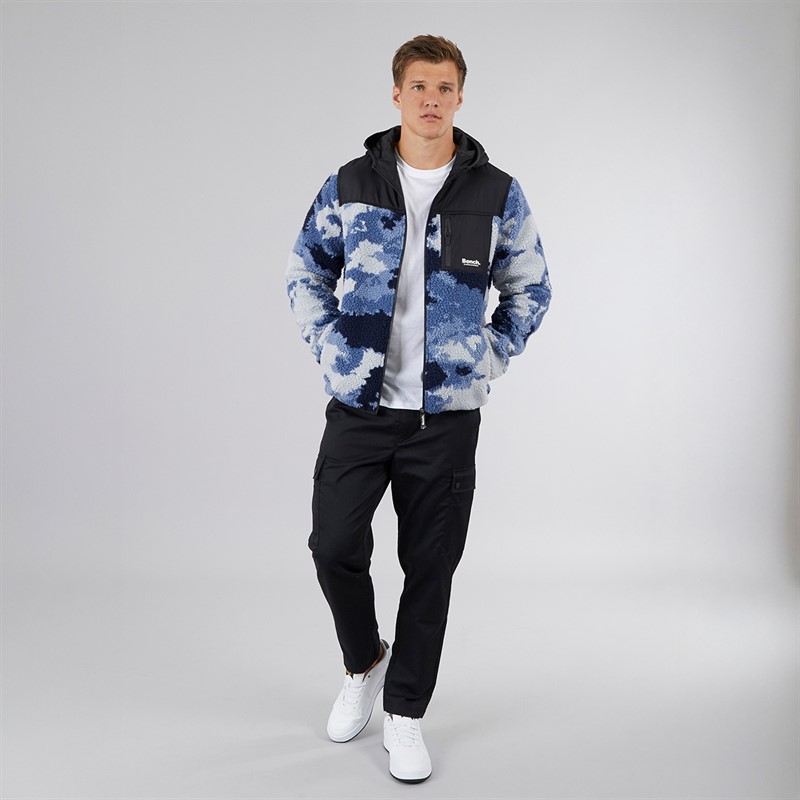 Bench Mens Sableo Fleece Hoodie Blue Camo