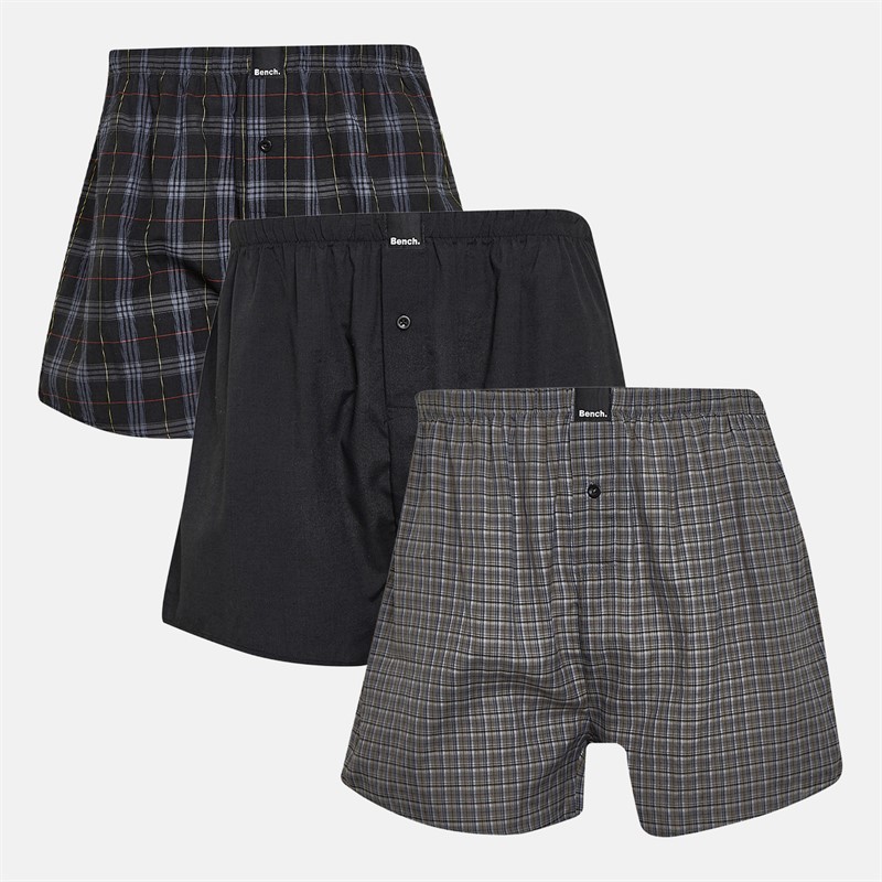 Bench Herren Rawin 3er-Pack Gewebte Boxershorts Schwarz Karo / Schwarz / Schwarz Karo