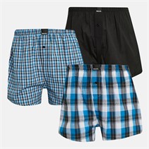 Bench Mens Anujan Three Pack Woven Boxer Shorts Black/White And Blue Check/Black/Black/White And Blue Check