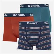 Bench Mens Dairmont Three Pack Boxer Shorts Yarn Dyed Sripes/Dark Rust/Faded Teal