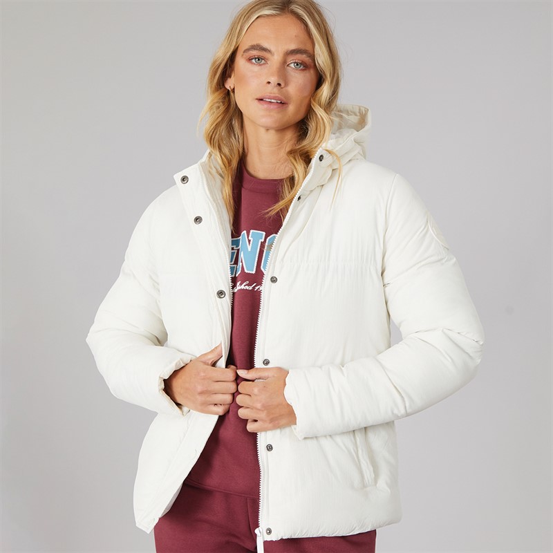 Bench Womens Willah Short Puffer Jacket Winter White - Size 12
