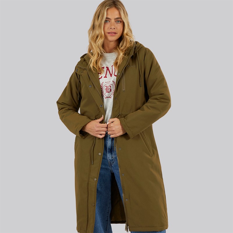 Bench Womens Sari Longline Parka Dark Olive - Size 18