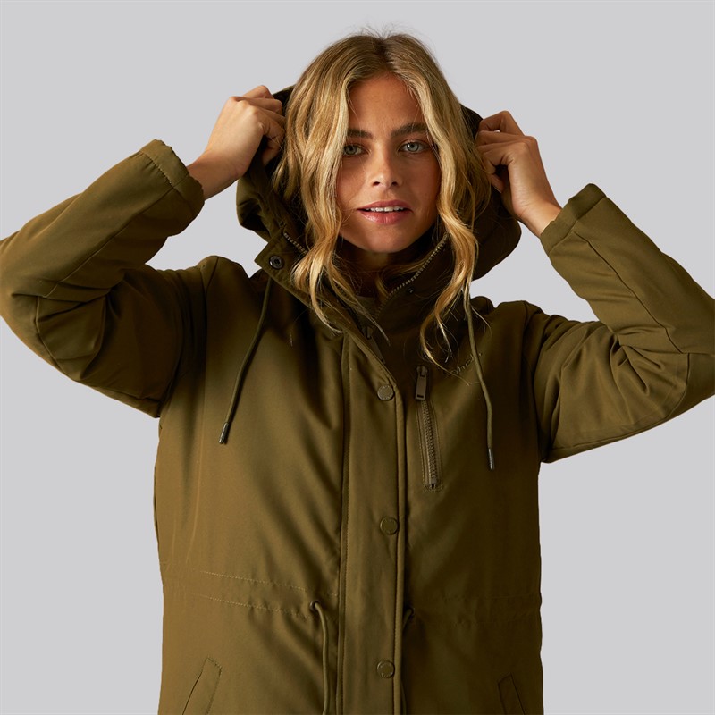 Bench Womens Sari Longline Parka Dark Olive