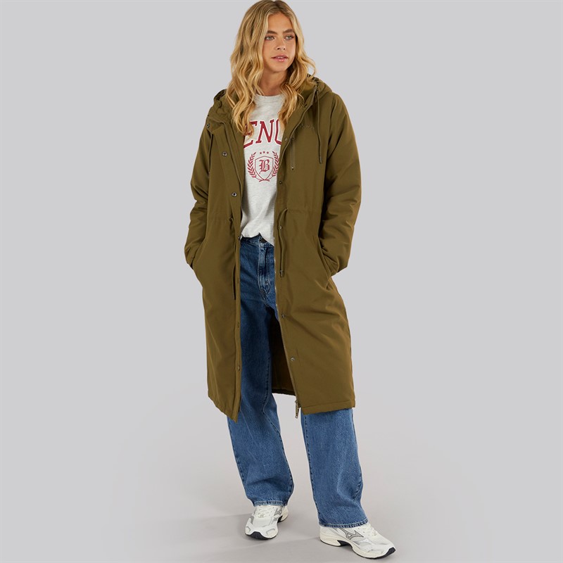 Bench Womens Sari Longline Parka Dark Olive