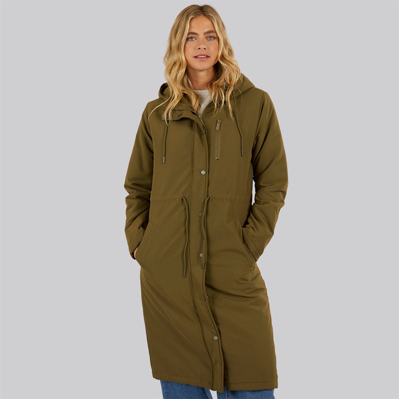 Bench Womens Sari Longline Parka Dark Olive