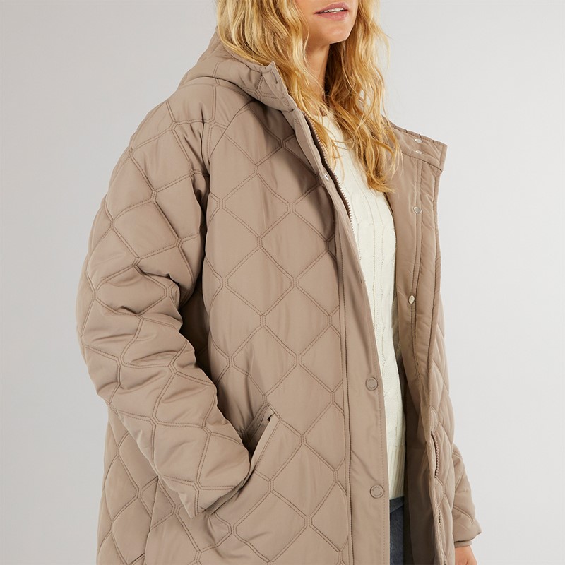 Bench Womens Gemma Oversized Hooded Coat Dark Taupe