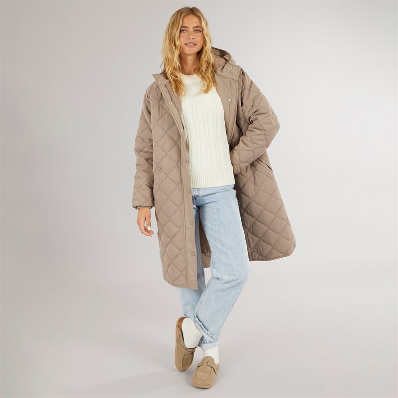 Bench Womens Gemma Oversized Hooded Coat Dark Taupe