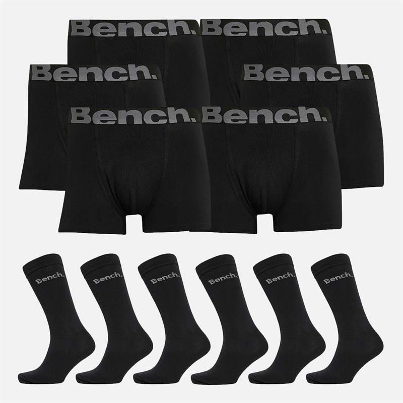 Bench Herren Zestal Six Pack Boxershorts und Six Pack Socken Geschenkset Schwarz