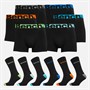 Bench Herren Halfdoz Six Pack Boxershorts und Six Pack Socken Geschenkset Schwarz