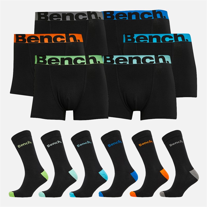 Bench Herren Halfdoz Six Pack Boxershorts und Six Pack Socken Geschenkset Schwarz