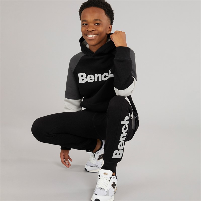 Bench Boys Grenno Hoodie And Joggers Tracksuit Black/Coal/Grey - Size 9/10Y
