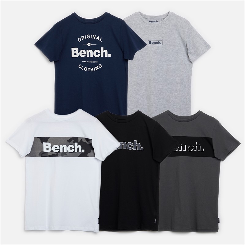 Bench Boys Commell Five Pack T-Shirts Gid Grey/Black/White/Navy/Dark Grey - Size 9/10Y