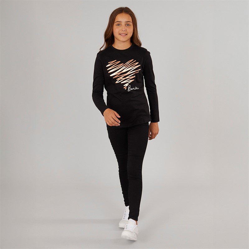 Bench Girls Kieshanna Heart Print T-Shirt Black