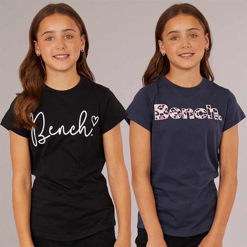 Bench Girls Rexia Two Pack T-Shirts Navy/Black - Size 7/8Y