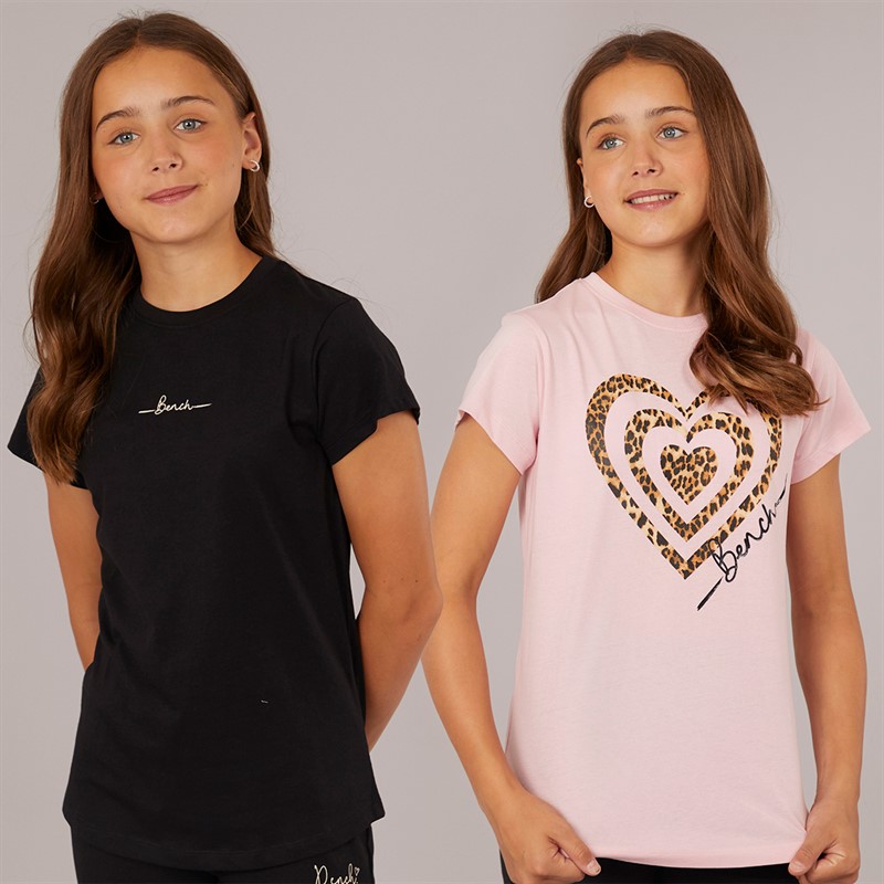 Bench Girls Heartli Two Pack T-Shirts Light Pink/Black
