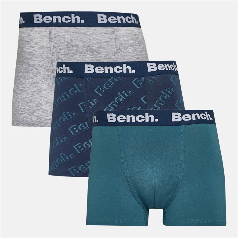 Bench Herren Bodhi 3er-Pack Boxershorts Marineblau AOP / Verblichen Blaugrün / Grau Meliert
