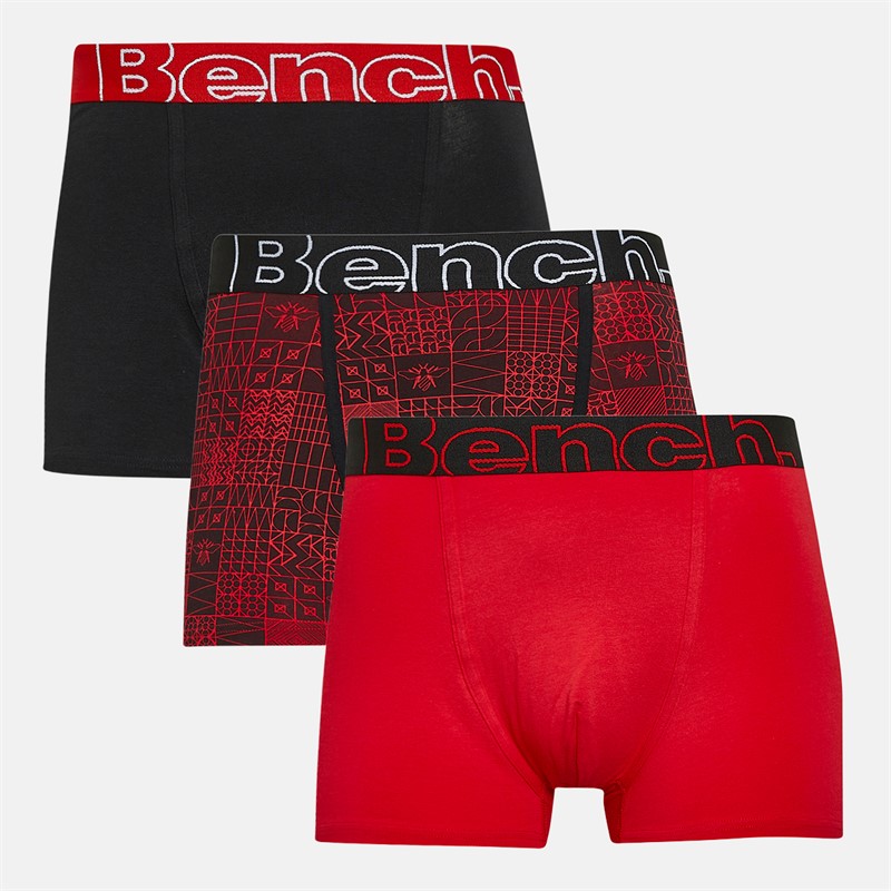 Bench Herren Earl 3er-Pack Boxershorts Schwarz AOP / Rot / Schwarz