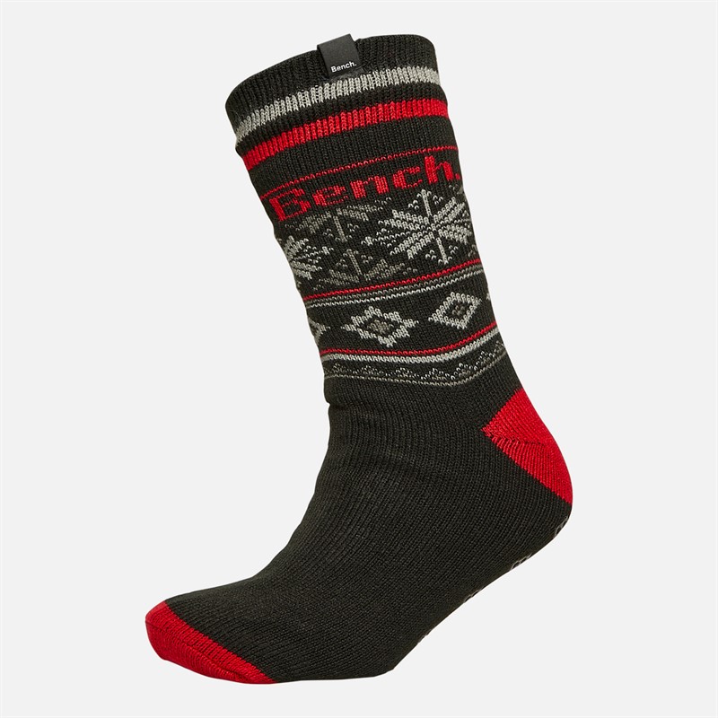 Bench Mens Takoma Sherpa Lined Fair Isle Slipper Socks Black - Size 6