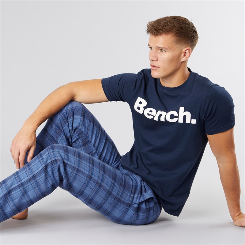 Bench Mens Berod Loungewear T-Shirt And Check Flannel Pants Set Navy/Navy Check - Size S