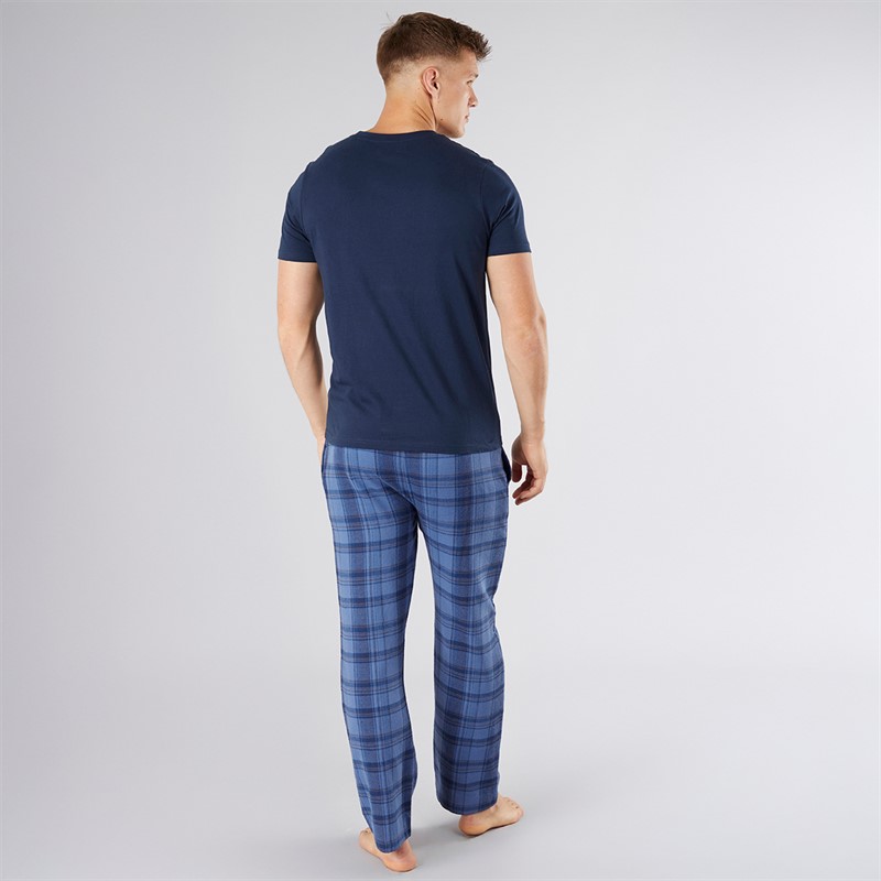 Bench Mens Berod Loungewear T-Shirt And Check Flannel Pants Set Navy/Navy Check