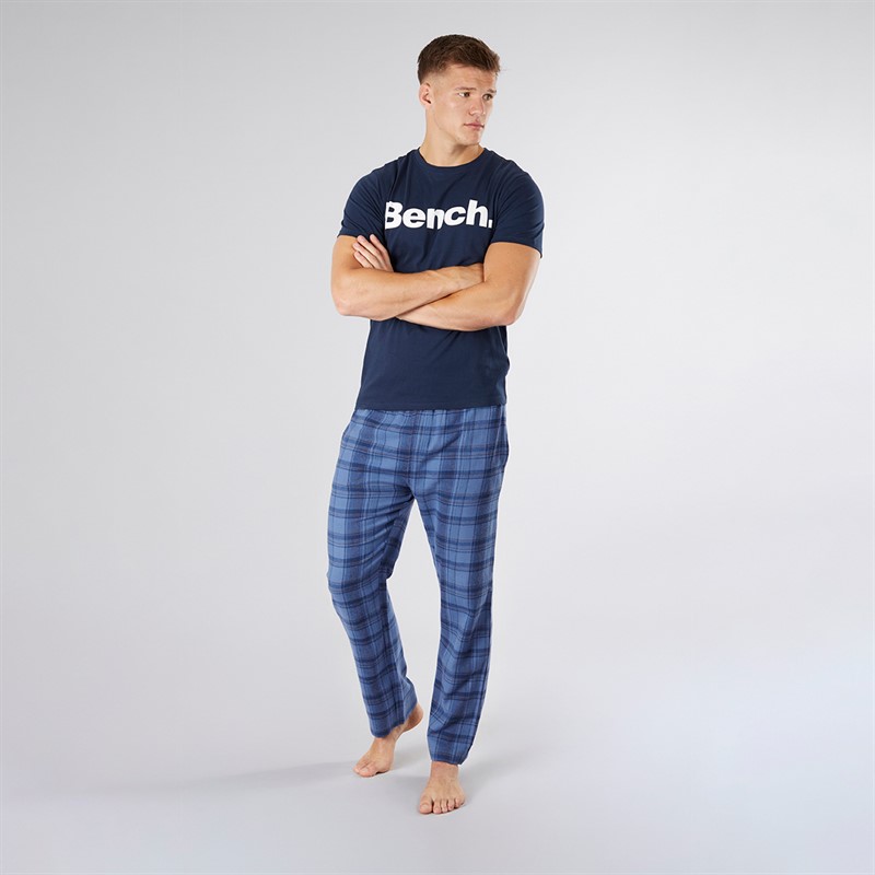 Bench Mens Berod Loungewear T-Shirt And Check Flannel Pants Set Navy/Navy Check