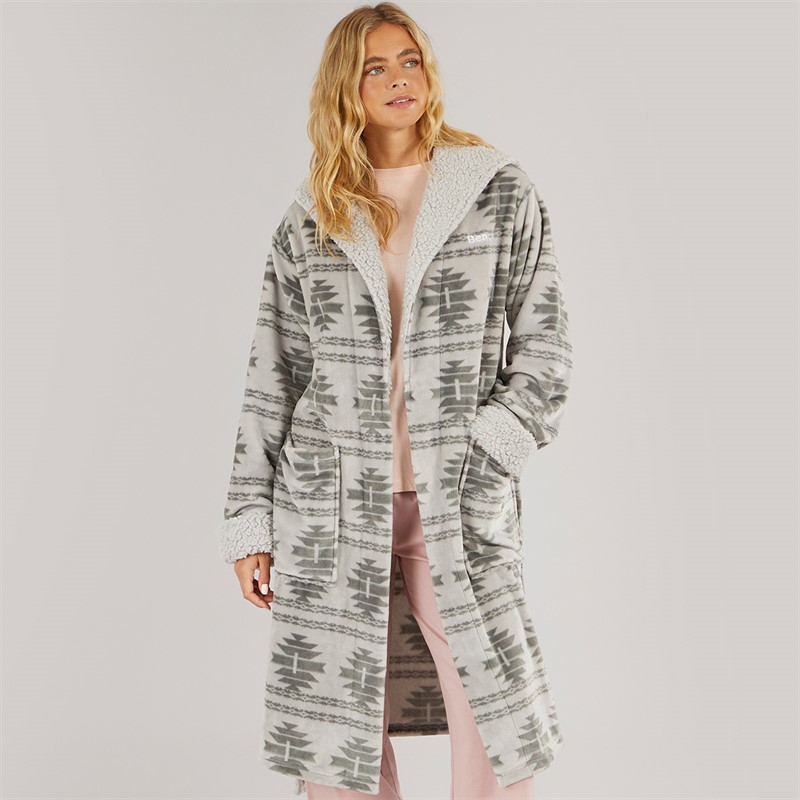 Bench Womens Inbee Dressing Gown Grey Fairisle - Size 12