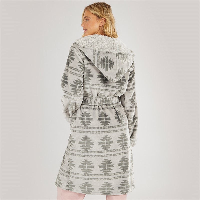 Bench Womens Inbee Dressing Gown Grey Fairisle