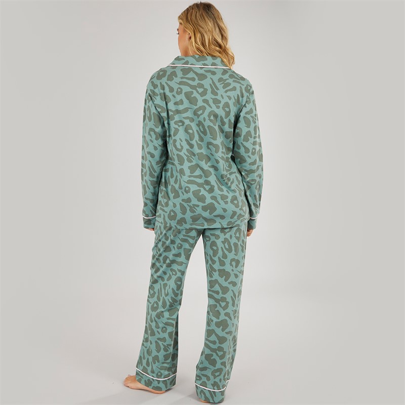 Bench Damen Korda Pyjama Dunkel Salbei Leopard