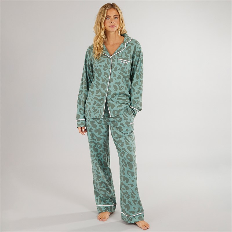 Bench Damen Korda Pyjama Dunkel Salbei Leopard