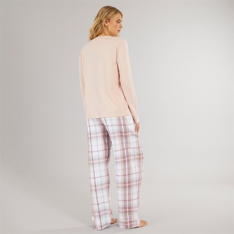 Bench Womens Laril Pyjamas Dusky Pink Taupe Check